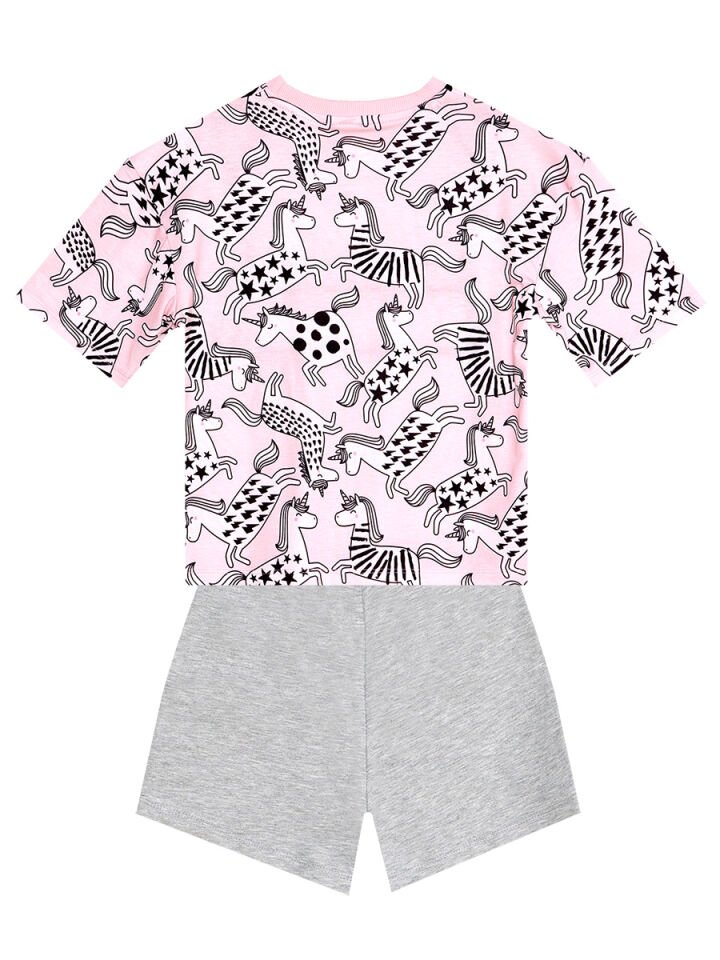 Unicorn Gang Kız Çocuk T-Shirt Şort Takım 7 Y - Pembe, Antrasit