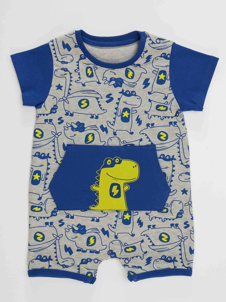 Super Dino Erkek Bebek Gri Yazlık Tulum 18-24 M - Gri