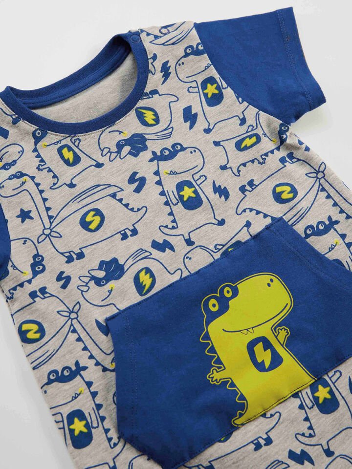 Super Dino Erkek Bebek Gri Yazlık Tulum 18-24 M - Gri