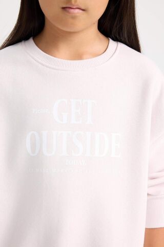 Kız Çocuk Oversize Geniş Kalıp Bisiklet Yaka Sırt Baskılı İçi Yumuşak Tüylü Sweatshirt