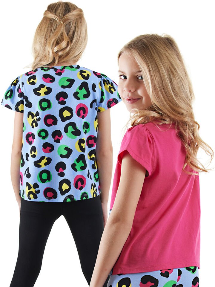 Kız Çocuk Siyah Leopar 2'li T-shirt Takım 3 Y - Pembe