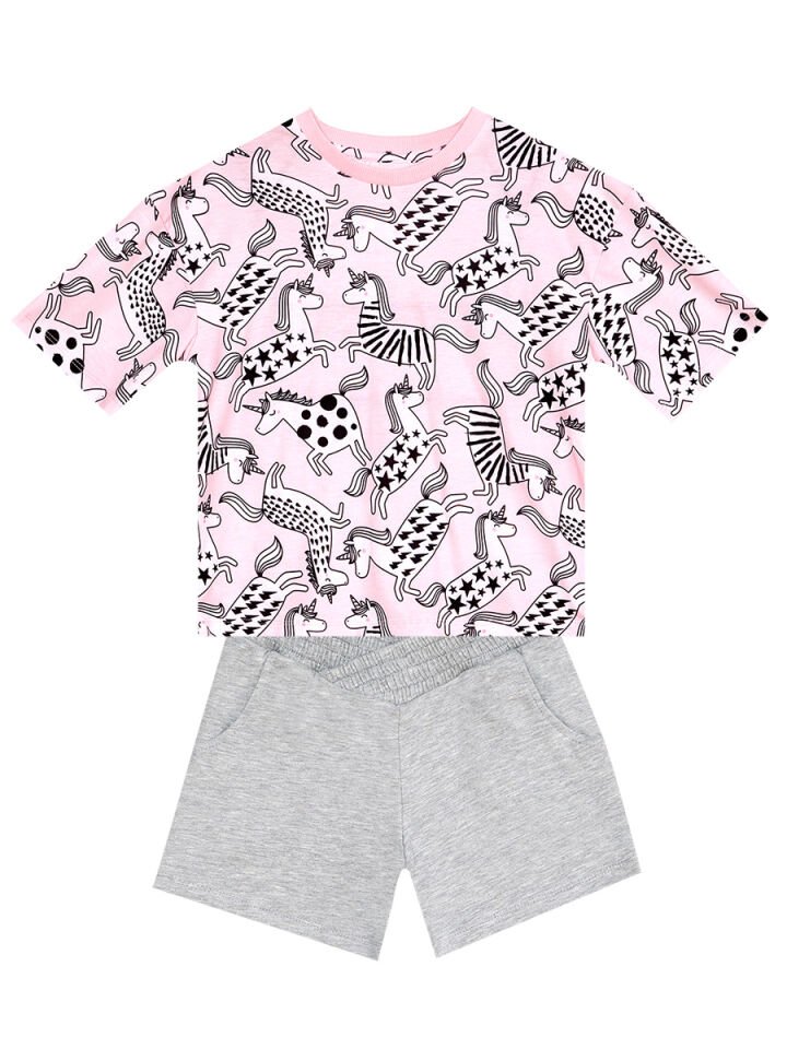 Unicorn Gang Kız Çocuk T-Shirt Şort Takım 9 Y - Pembe, Antrasit
