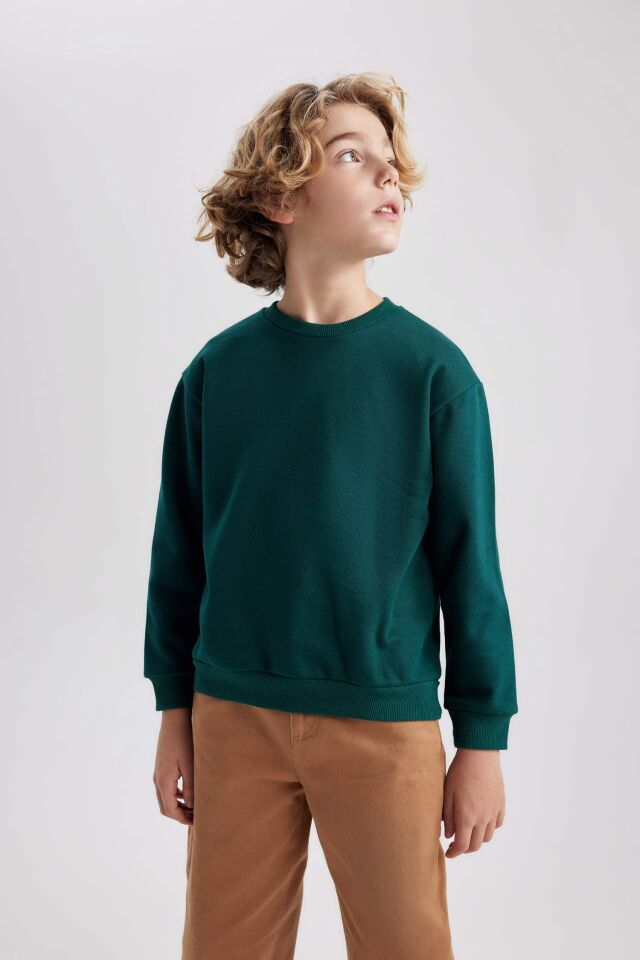 Erkek Çocuk Bisiklet Yaka Basic Düz Sweatshirt