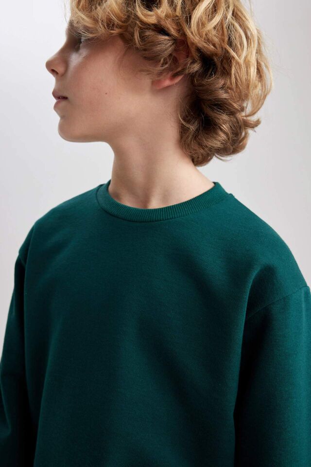 Erkek Çocuk Bisiklet Yaka Basic Düz Sweatshirt