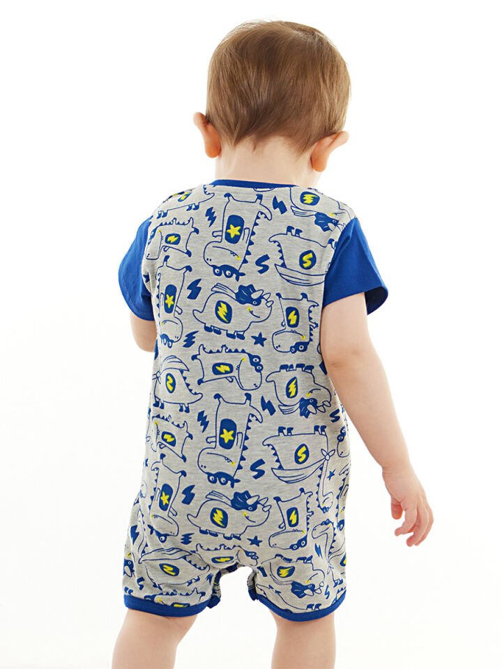 Super Dino Erkek Bebek Gri Yazlık Tulum 6-12M - Gri