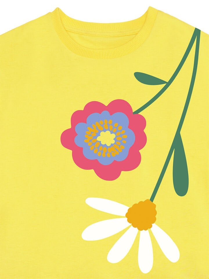 Sarı Çiçekli Kız Çocuk Elbise