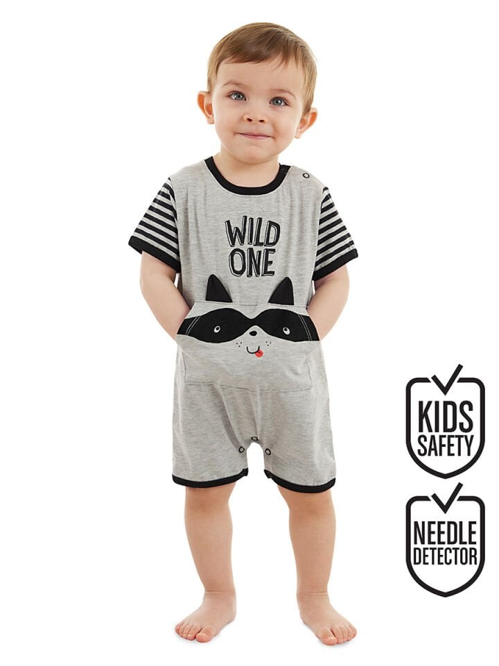 Rakun Erkek Bebek Gri Yazlık Tulum