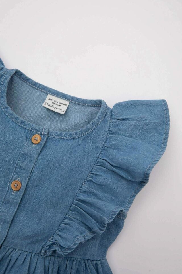 Kız Bebek Kolsuz Jean Elbise