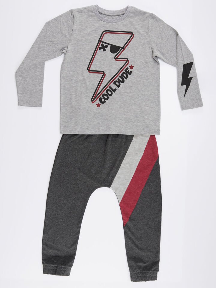 Cool Korsan Erkek Çocuk T-shirt Pantolon Takım 3 Y - Krem, Antrasit
