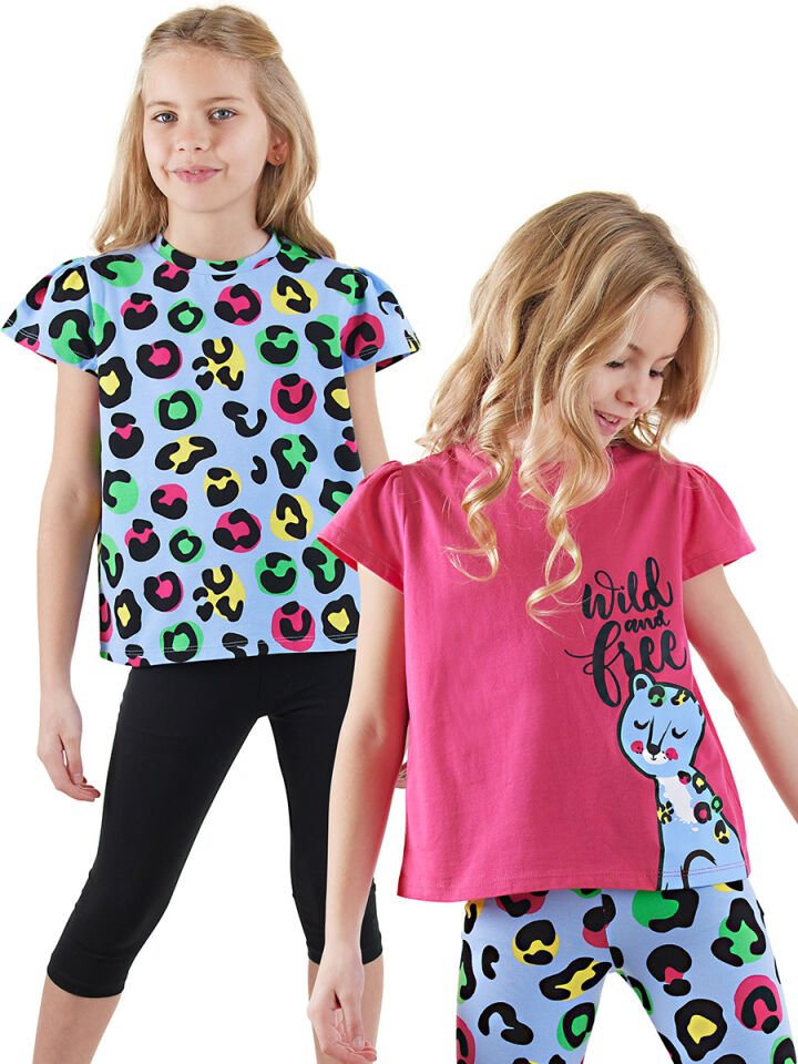 Kız Çocuk Siyah Leopar 2'li T-shirt Takım 6 Y - Pembe