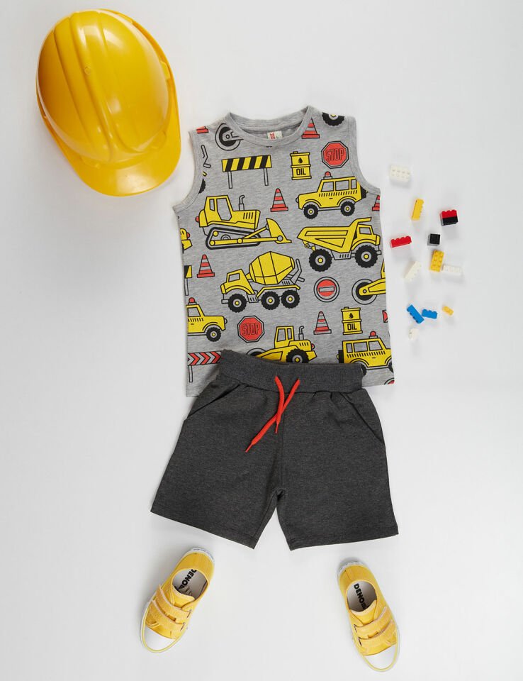 Trucks Erkek Çocuk T-shirt Şort Takım 6 Y - Gri