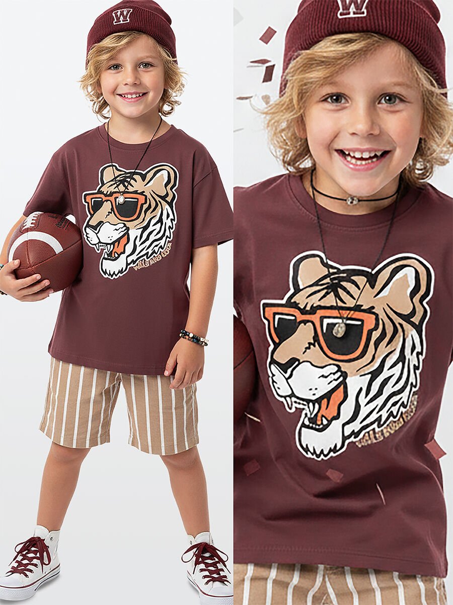 Cool Tiger Erkek Çocuk T-shirt Şort Takım 6Y - Kahverengi