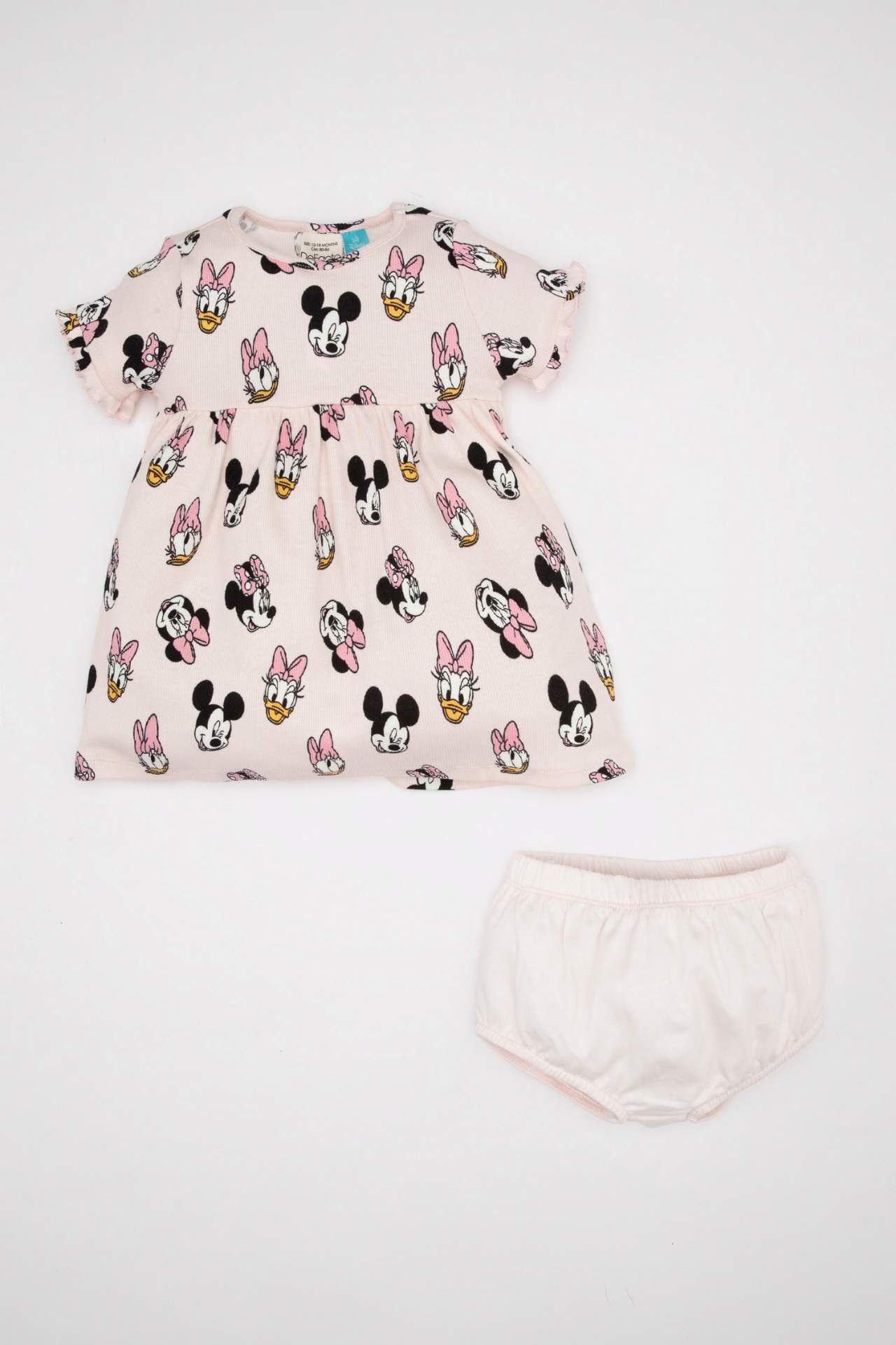 Kız Bebek 2'li Takım Disney Mickey & Minnie Fitilli Kaşkorse Kısa Kollu Elbise Külot