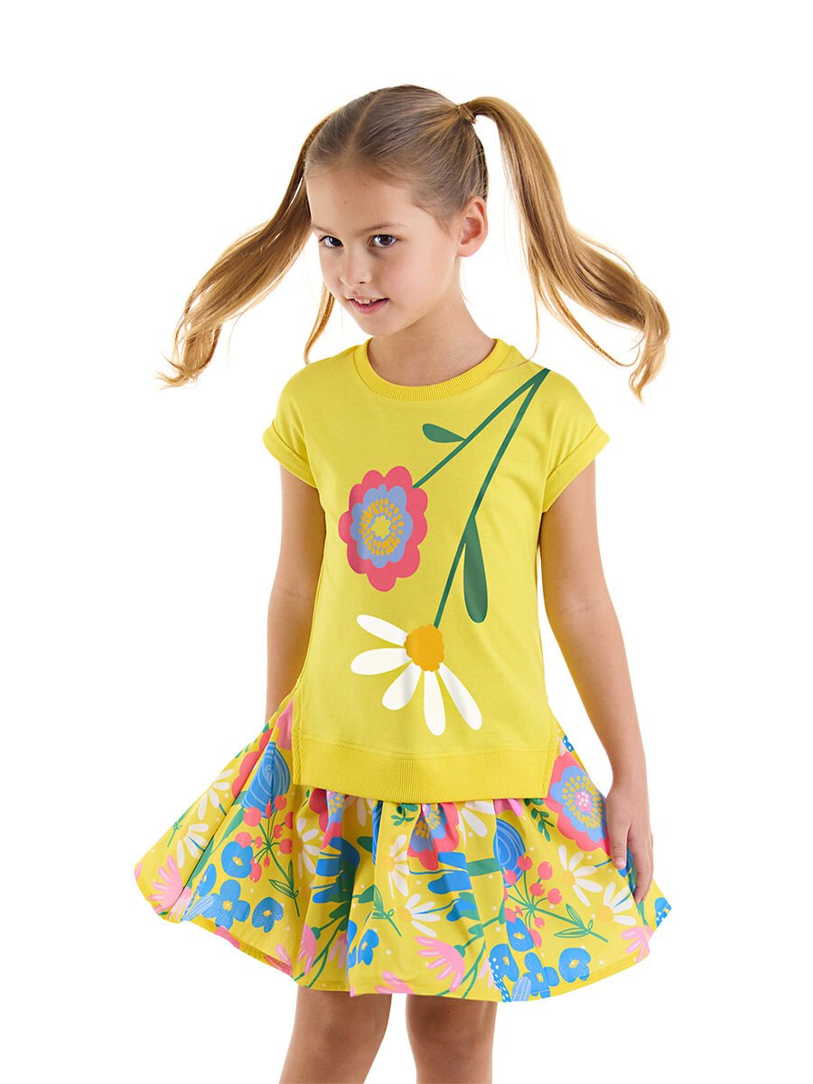 Sarı Çiçekli Kız Çocuk Elbise 6 Y - Sarı
