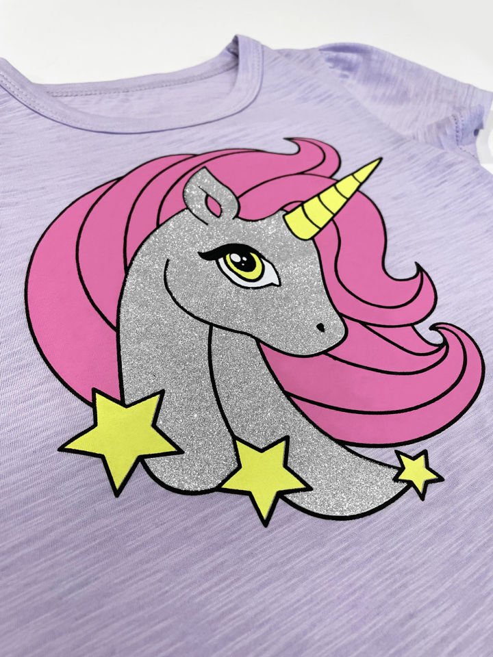 Unicorn Lila Kız Çocuk T-shirt 7 Y - Lila