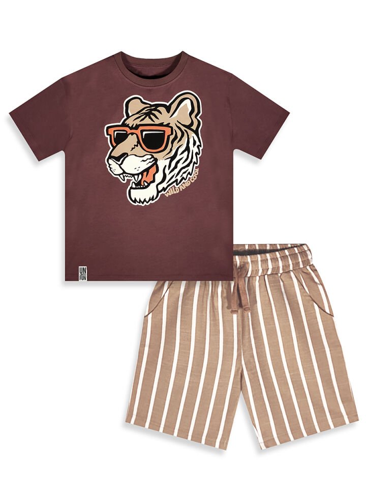 Cool Tiger Erkek Çocuk T-shirt Şort Takım 8Y - Kahverengi