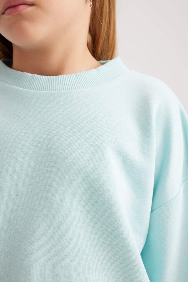 Kız Çocuk Bisiklet Yaka Basic Düz Sweatshirt