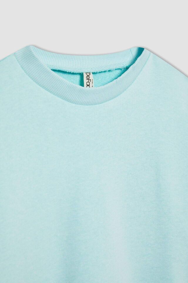 Kız Çocuk Bisiklet Yaka Basic Düz Sweatshirt