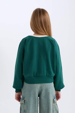 Kız Çocuk Relax Fit Bisiklet Yaka Baskılı İçi Yumuşak Tüylü Sweatshirt