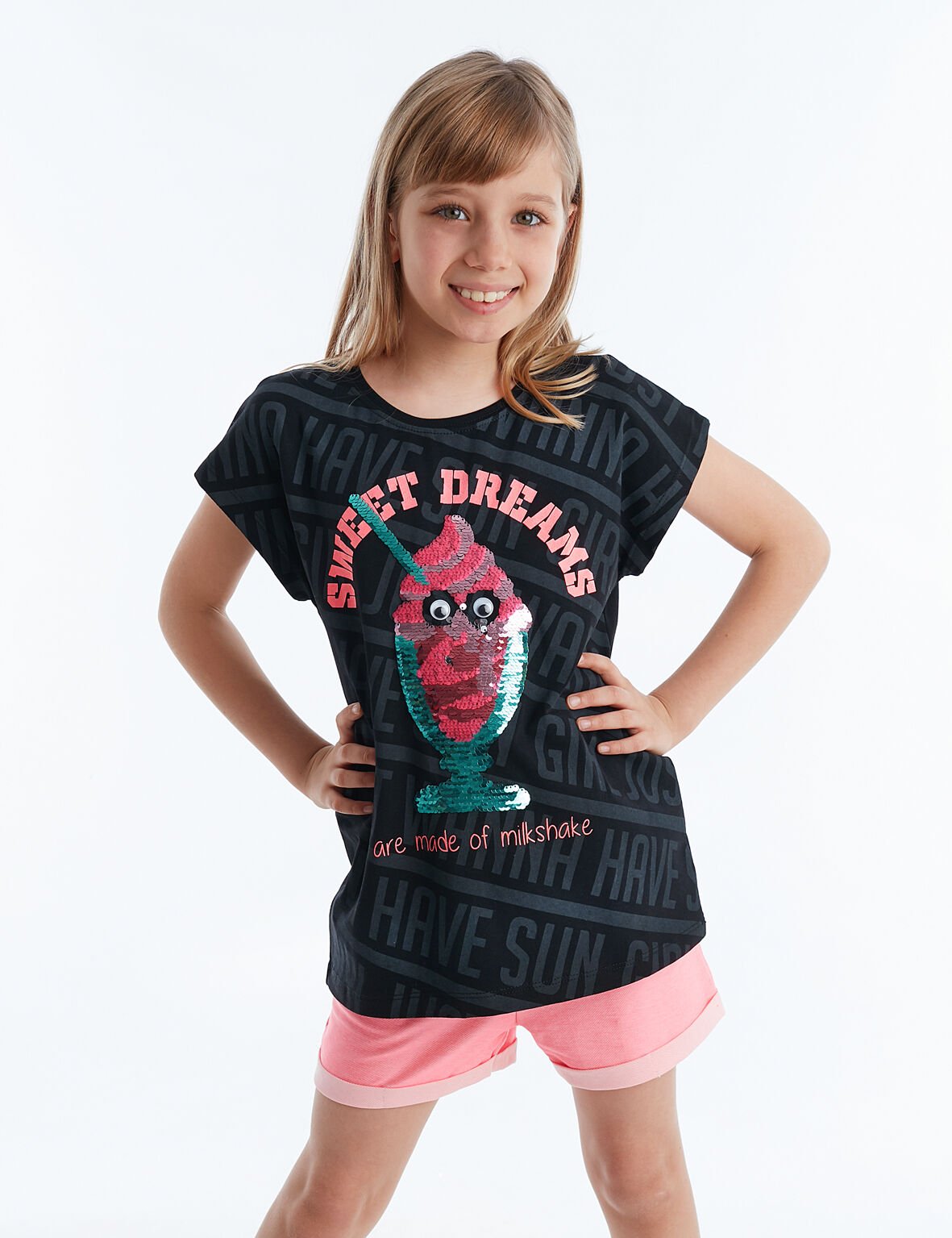 Sweet Dreams Kız Çocuk T-shirt Şort Takım 10 Y - Pembe Siyah