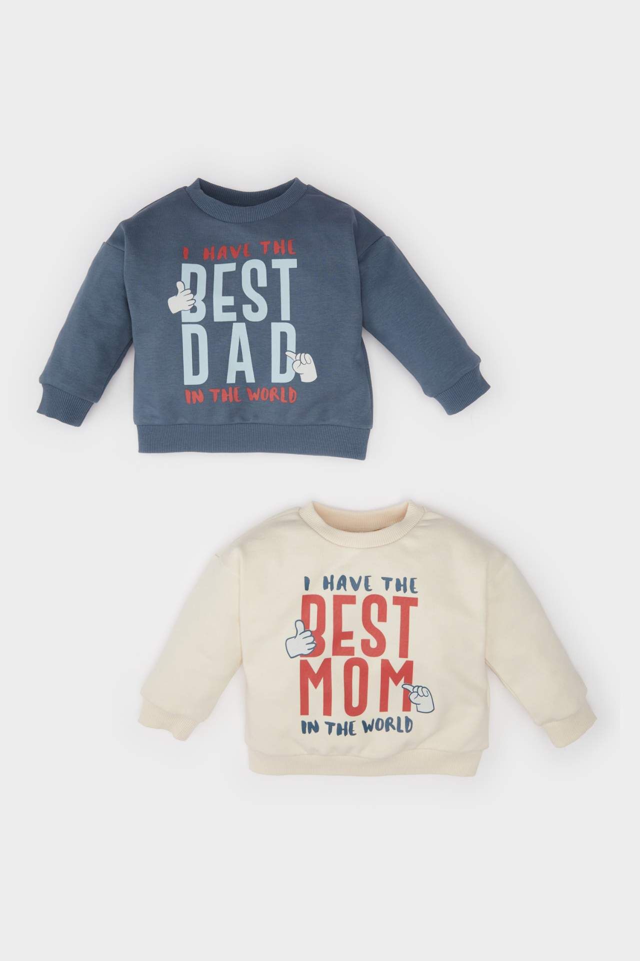 Erkek Bebek Bisiklet Yaka Baskılı İçi Yumuşak Tüylü 2'li Sweatshirt