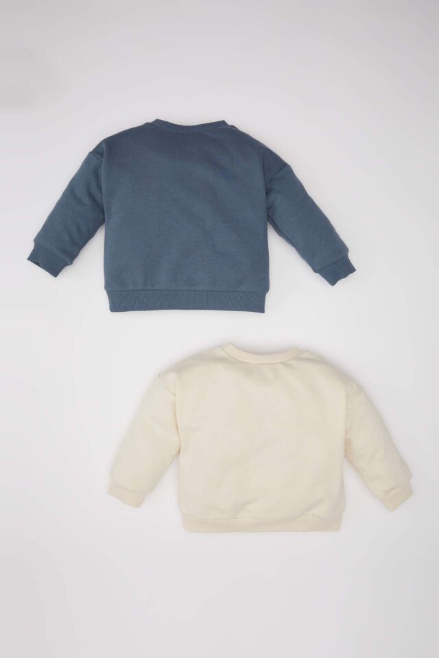 Erkek Bebek Bisiklet Yaka Baskılı İçi Yumuşak Tüylü 2'li Sweatshirt
