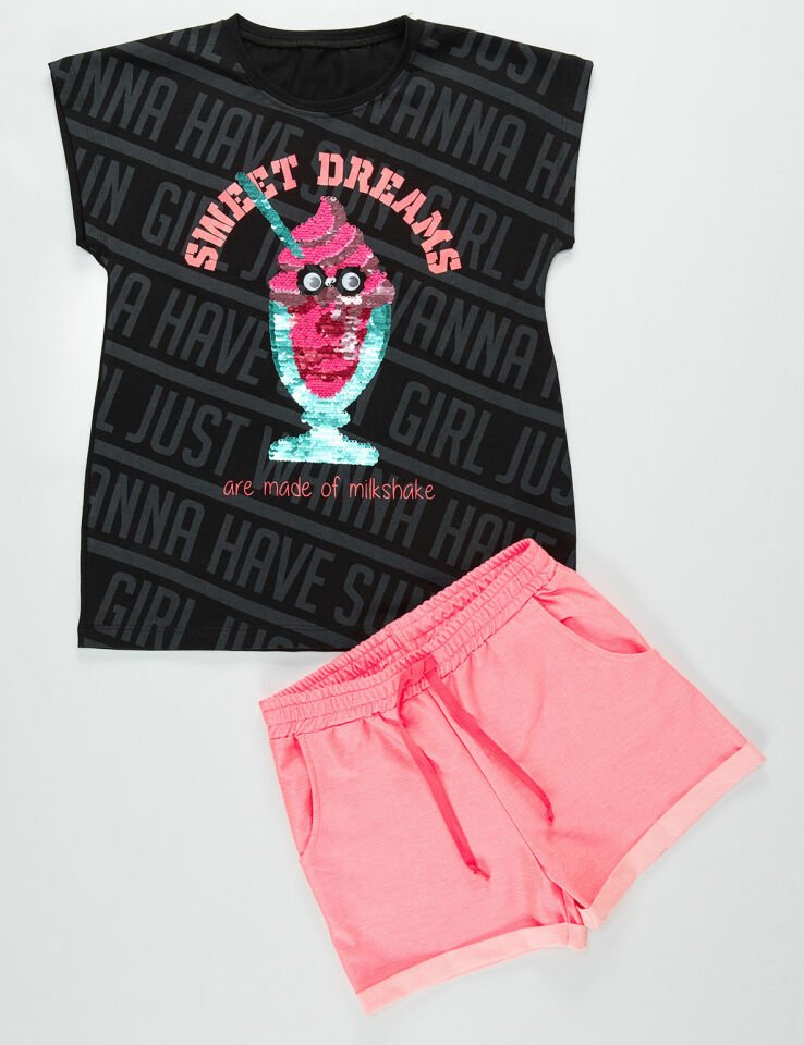 Sweet Dreams Kız Çocuk T-shirt Şort Takım 10 Y - Pembe Siyah