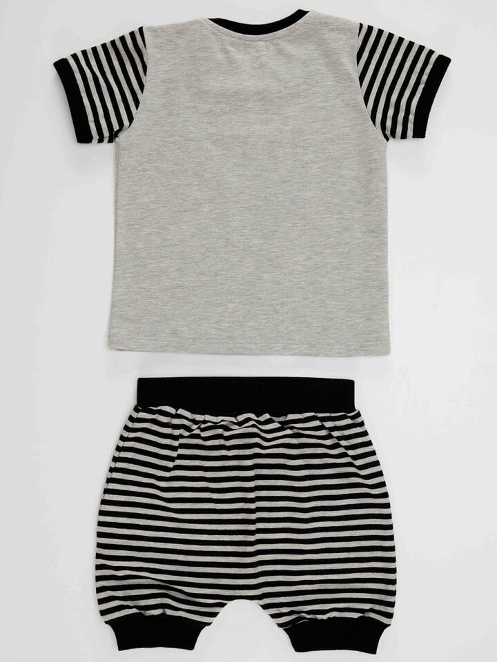 Rakun Erkek Bebek T-shirt Kapri Şort Takım 18-24 M - Gri