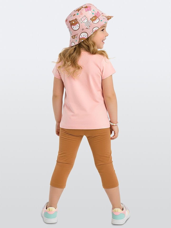 Ayı Şapkalı Kız Çocuk T-shirt Tayt Takım 2Y - Pembe
