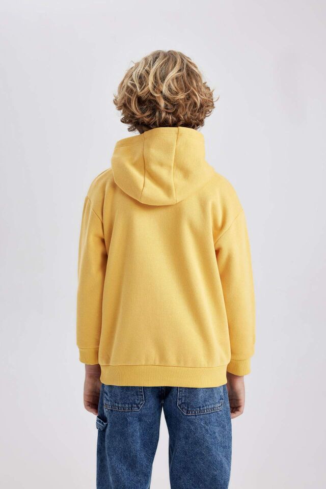 Erkek Çocuk Basic Düz Kapüşonlu Sweatshirt