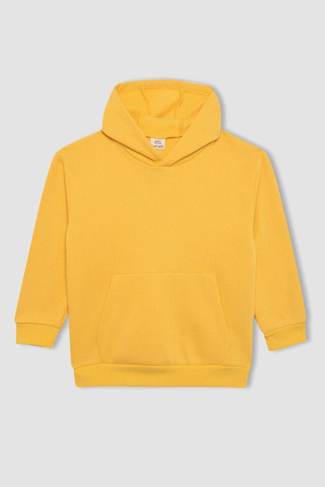 Erkek Çocuk Basic Düz Kapüşonlu Sweatshirt