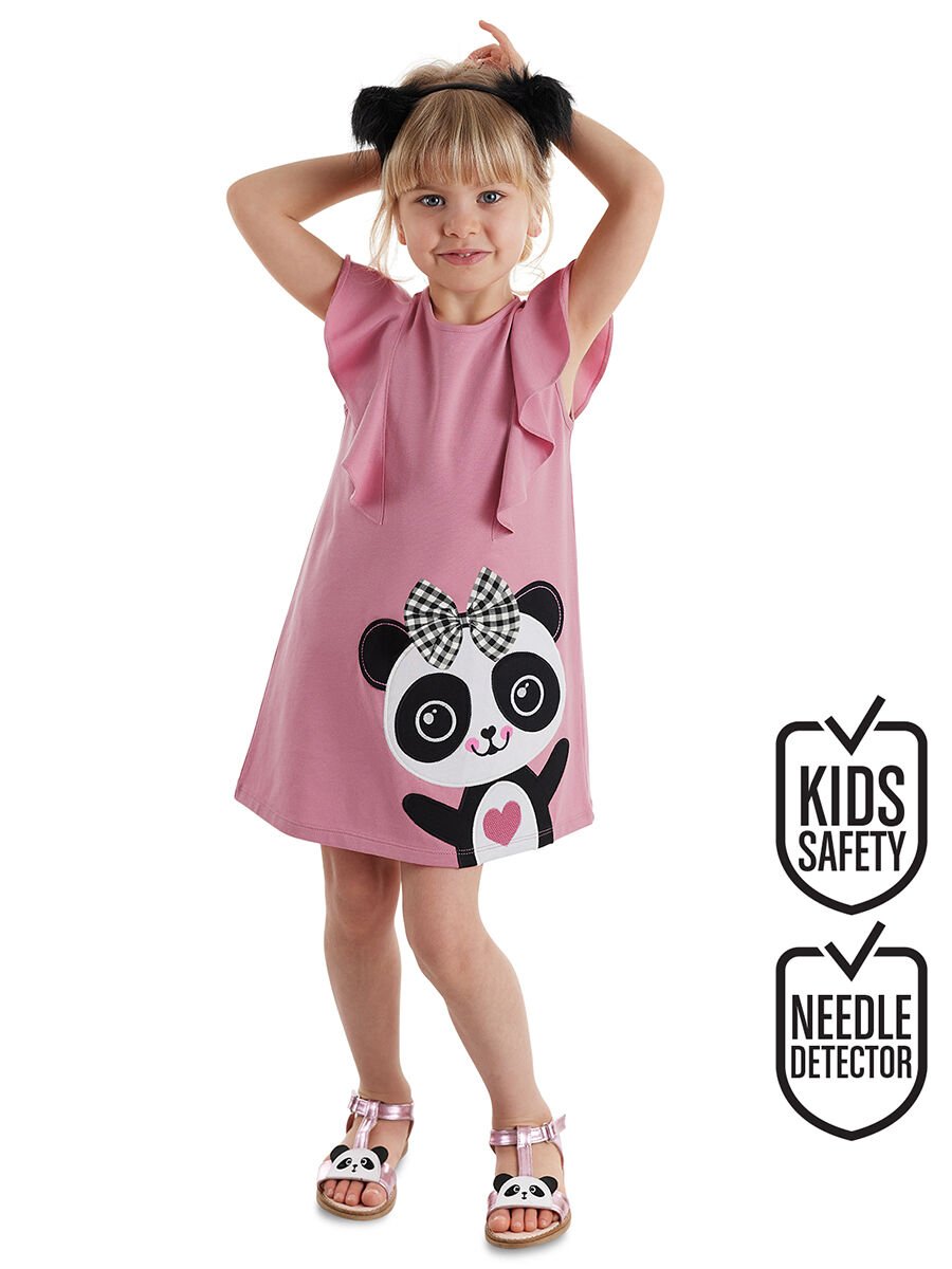 Panda Fırfır Detaylı Kız Çocuk Elbise 7 Y - Pembe