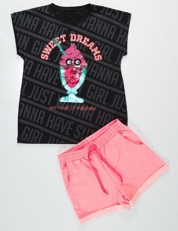 Sweet Dreams Kız Çocuk T-shirt Şort Takım 6 Y - Pembe Siyah