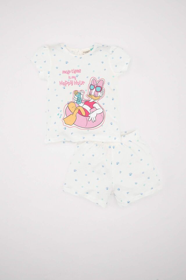 Kız Bebek Pijama Takım Daisy Duck Penye  Kısa Kollu Üst Beli Lastikli  Şort Alt