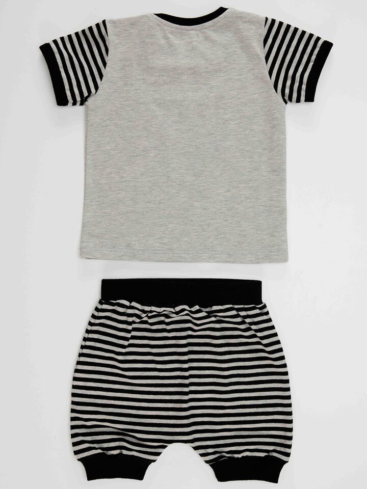 Rakun Erkek Bebek T-shirt Kapri Şort Takım 6-12M - Gri