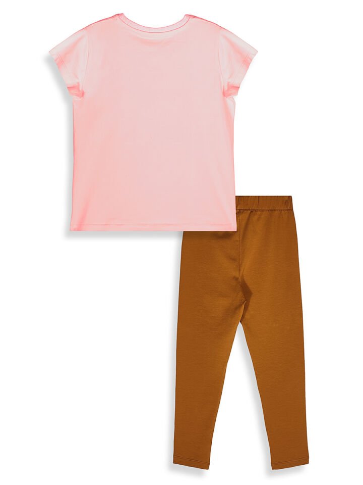 Ayı Şapkalı Kız Çocuk T-shirt Tayt Takım 5Y - Pembe