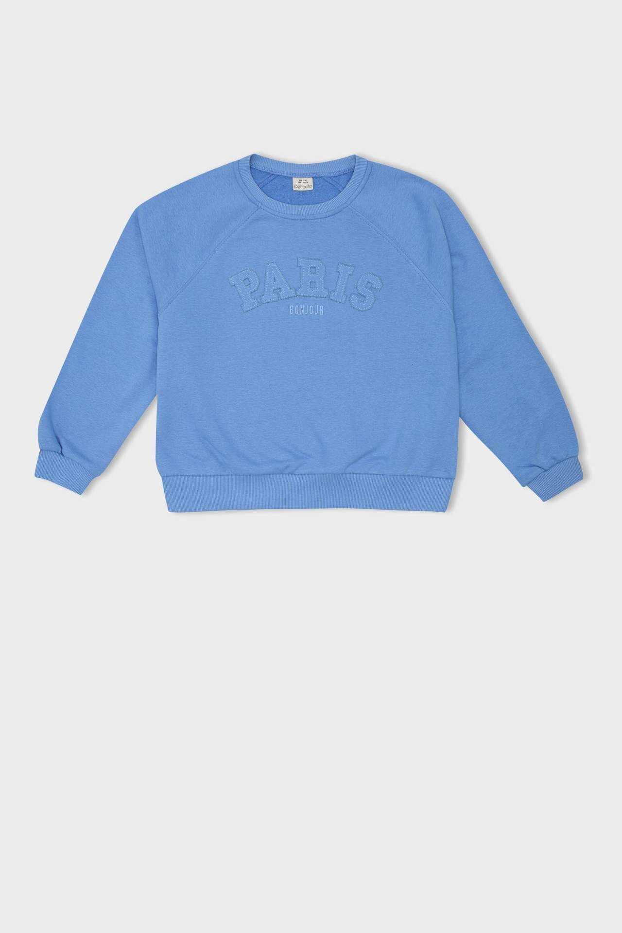 Kız Çocuk Pembe Oversize Geniş Kalıp Bisiklet Yaka Baskılı Sweatshirt