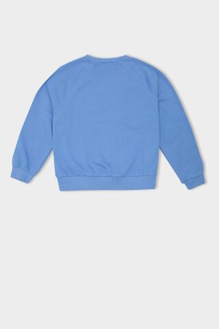 Kız Çocuk Pembe Oversize Geniş Kalıp Bisiklet Yaka Baskılı Sweatshirt
