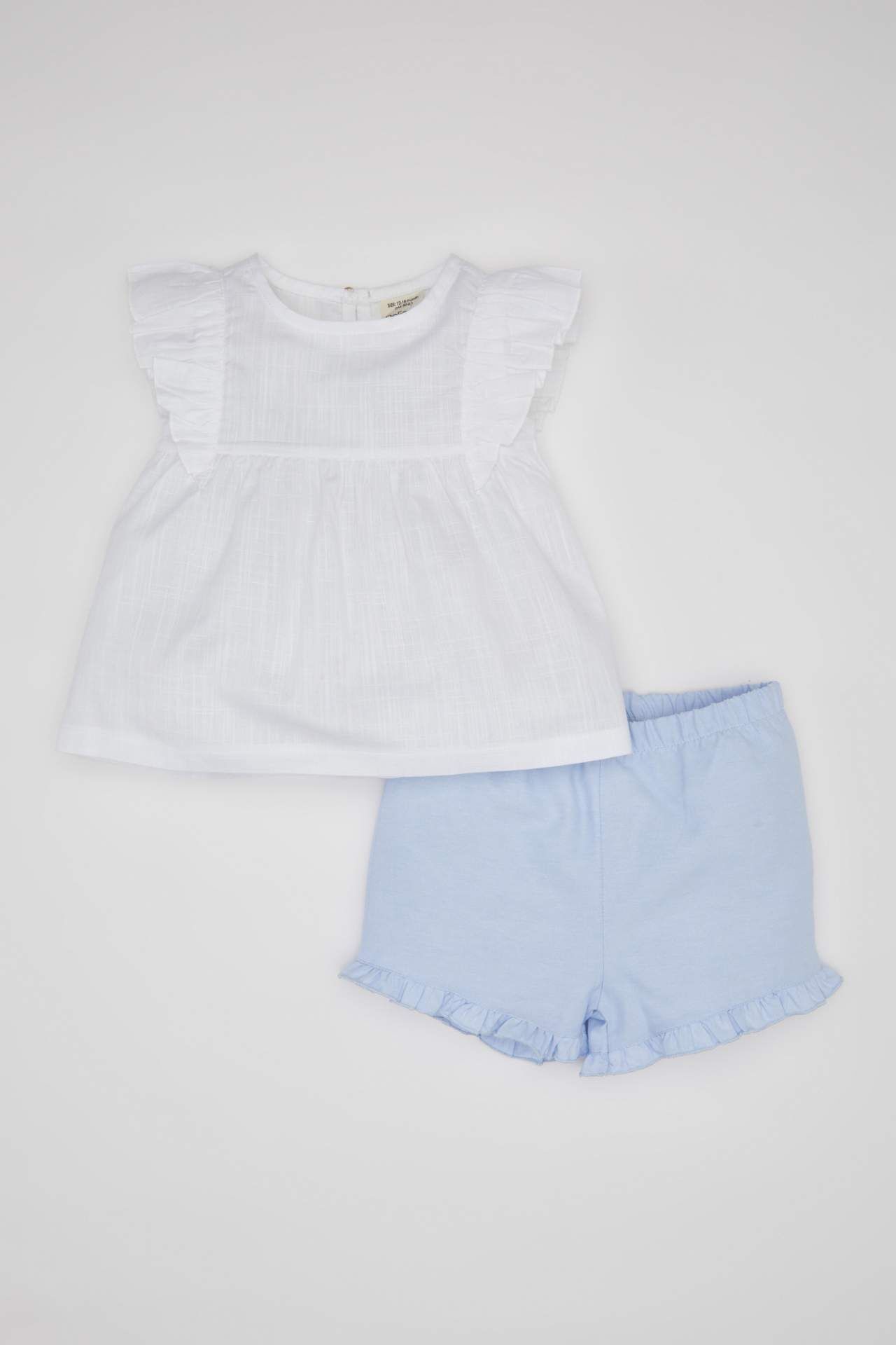Kız Bebek 2'li Takım Kısa Kollu Flamlı Poplin Bluz Şort