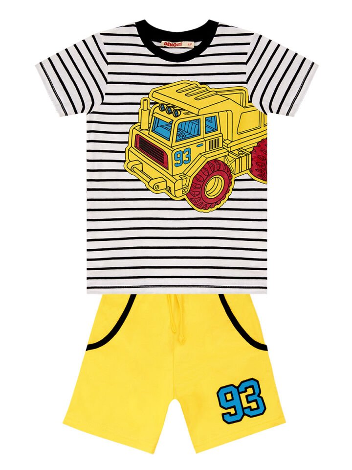93 Truck Erkek Çocuk T-shirt Şort Takım 3 Y - Beyaz, Sarı