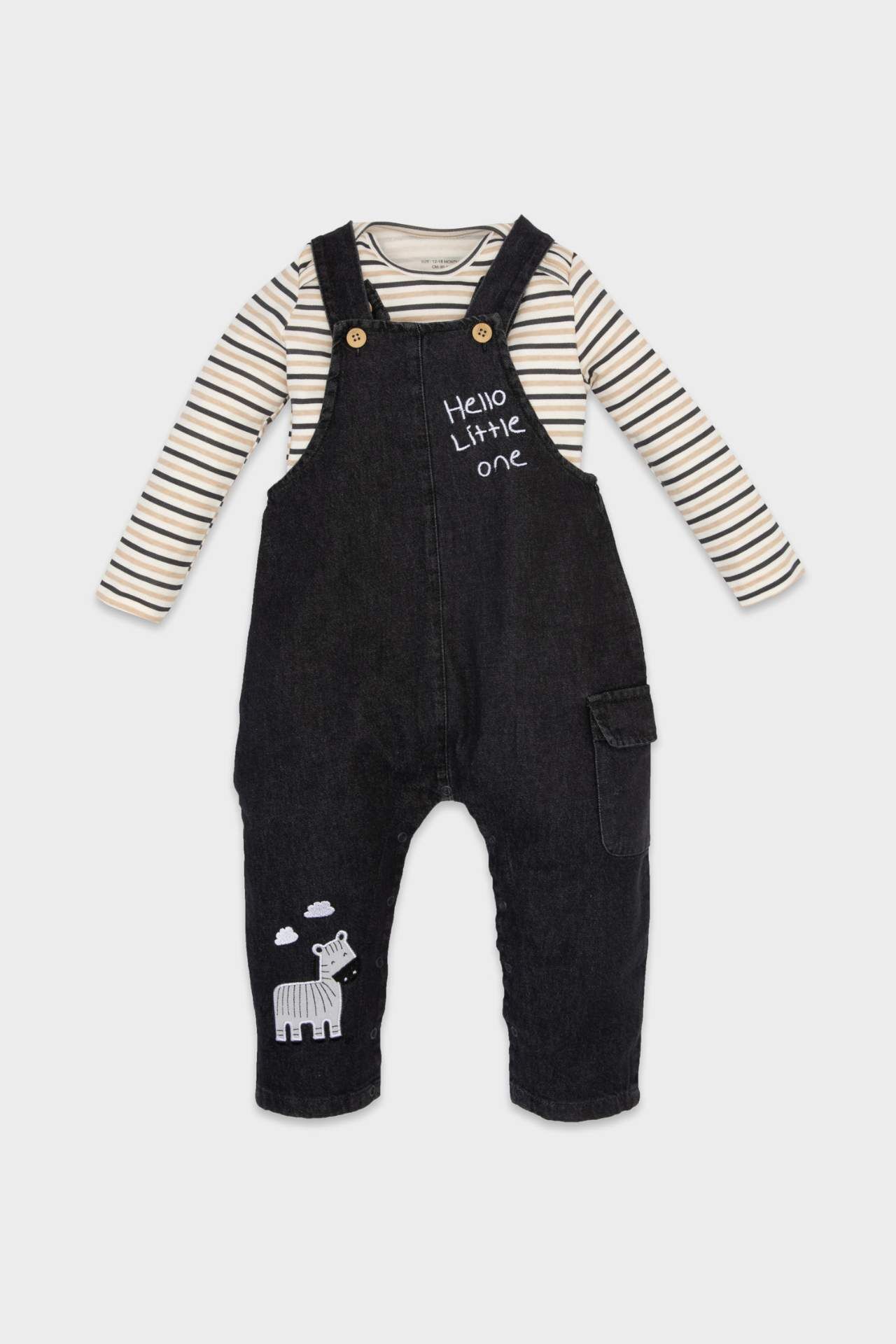 Erkek Bebek 2'li Takım Çizgili Uzun Kollu Tişört Jean Salopet