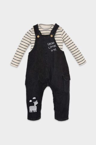 Erkek Bebek 2'li Takım Çizgili Uzun Kollu Tişört Jean Salopet