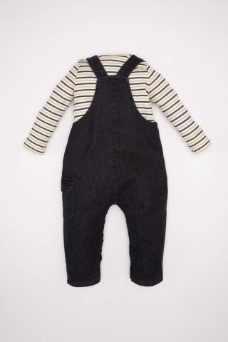 Erkek Bebek 2'li Takım Çizgili Uzun Kollu Tişört Jean Salopet
