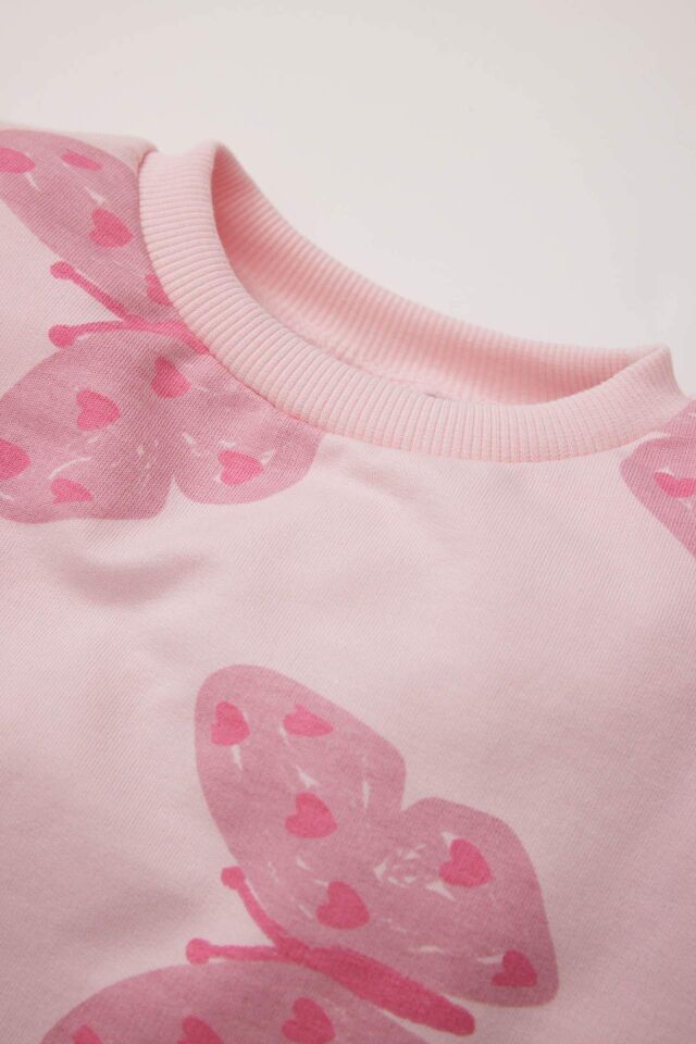 Kız Bebek Bisiklet Yaka Kelebek Desenli İçi Yumuşak Tüylü Sweatshirt