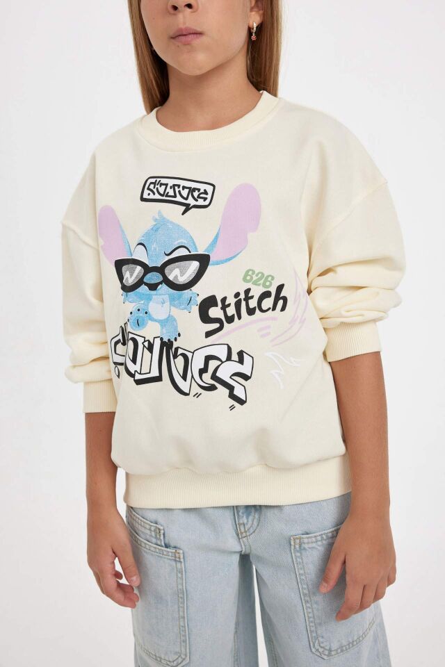 Kız Çocuk Disney Lilo & Stitch Relax Fit Bisiklet Yaka Sweatshirt