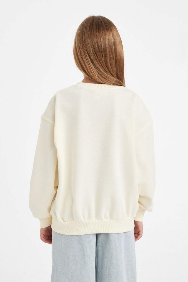 Kız Çocuk Disney Lilo & Stitch Relax Fit Bisiklet Yaka Sweatshirt