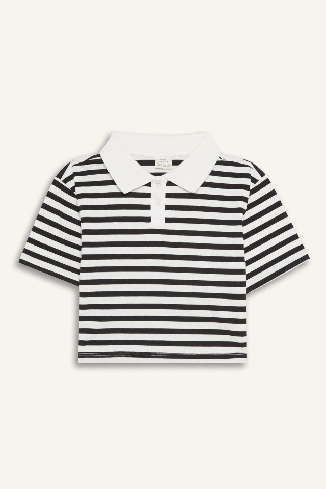 Kız Çocuk Relax Fit Çizgili Kısa Kollu Polo Tişört