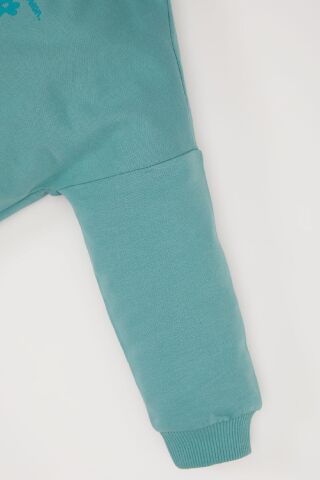 Kız Bebek 2'li Takım Çiçekli Bisiklet Yaka Sweatshirt Beli Lastikli EŞofman Altı
