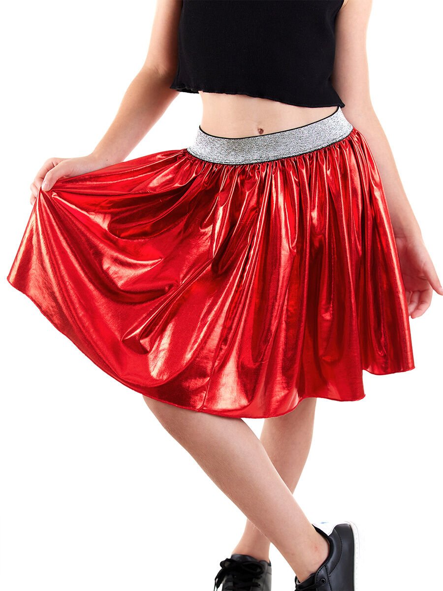 Kız Çocuk Kırmızı Metalik Parlak Etek