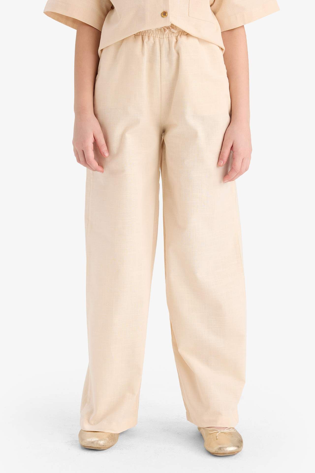 Kız Çocuk Beli Lastikli Wide Leg Geniş Bol Paça Pamuklu Pantolon